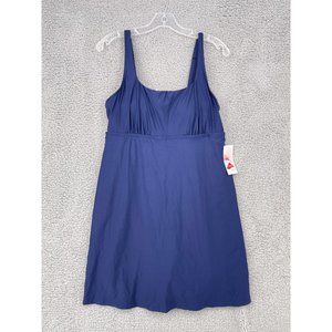 NEW Land's End Size 14 D Swim Dress Built in Shorts Navy Blue Modest Adjustable